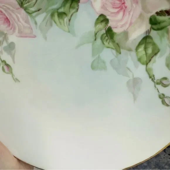 T&V Limoges Vintage Floral Flower Pink Roses Decorative Plate.